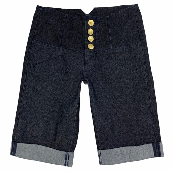 Edgy Bermuda Length Jeans Shorts - Picture 1 of 10